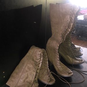 Knee High Open Toed Lace Up Boots